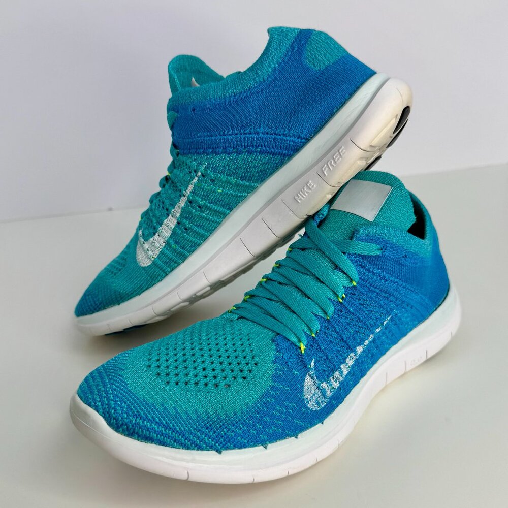 Women's‎ 6 NIKE FREE 4.0 FLYKNIT RUNNING SHOES BLUE TURQUOISE 631050 - Picture 2 of 9